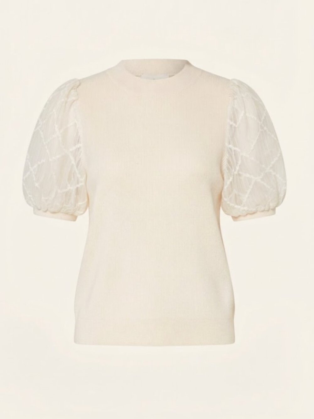 Böhme Cream Knit Top with Sheer Puff Sleeves – Size M